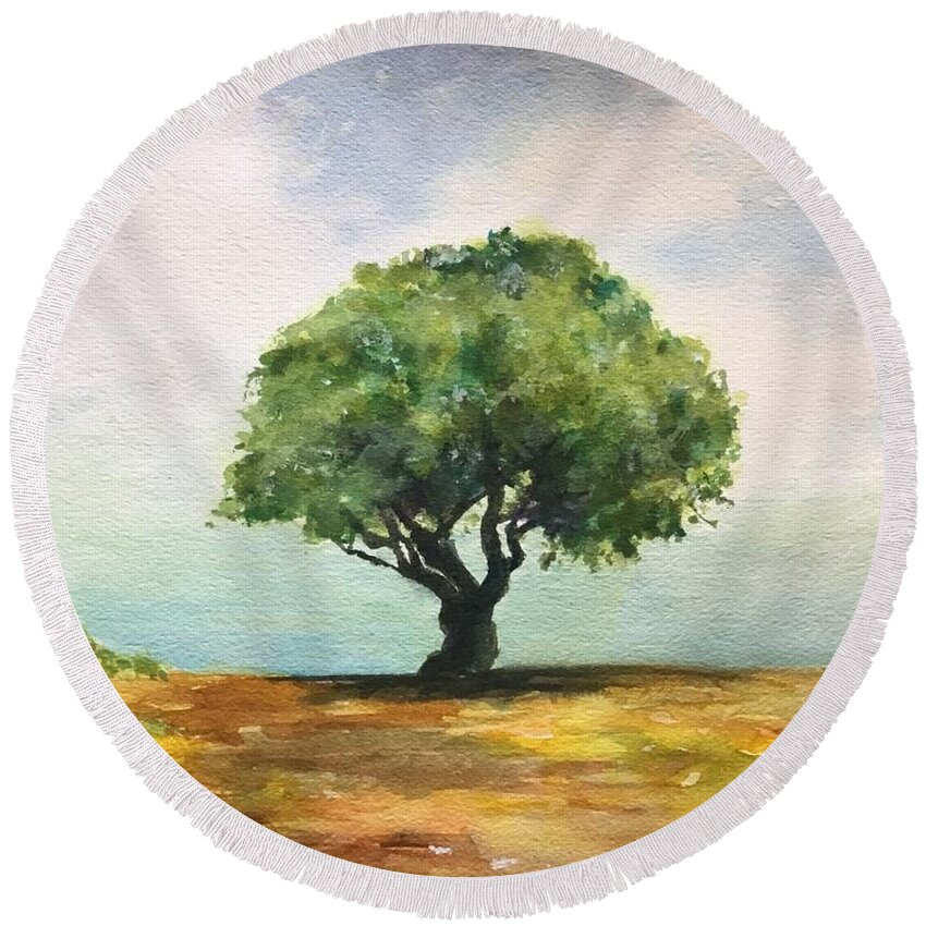 Tree Round Beach Towel featuring the painting Off the Road to Hana by Cheryl Wallace