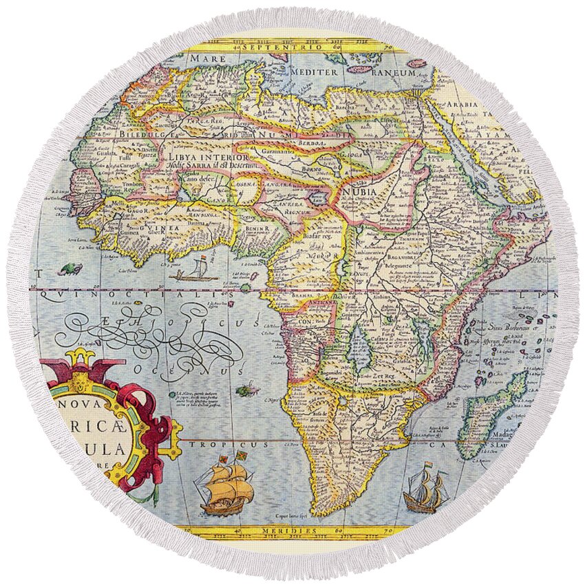 World Map Round Beach Towel featuring the digital art Old Africa Map by Gary Grayson