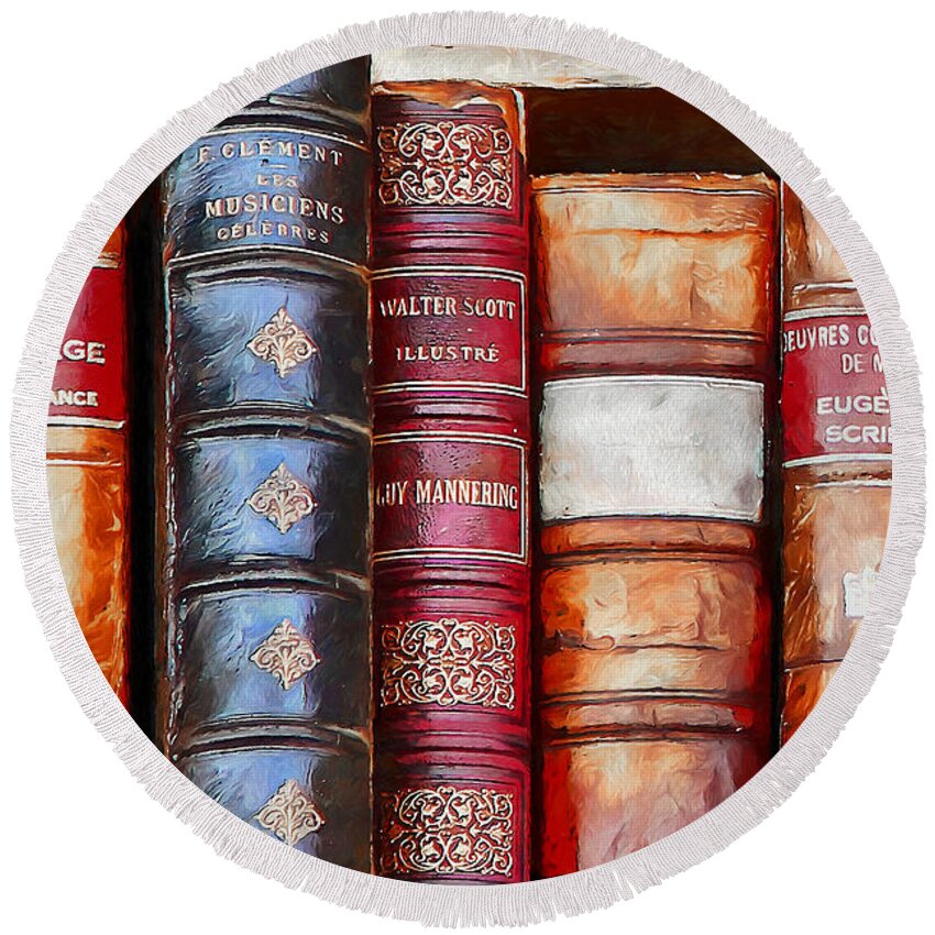 Old Books Round Beach Towel featuring the digital art Old Books by Pennie McCracken