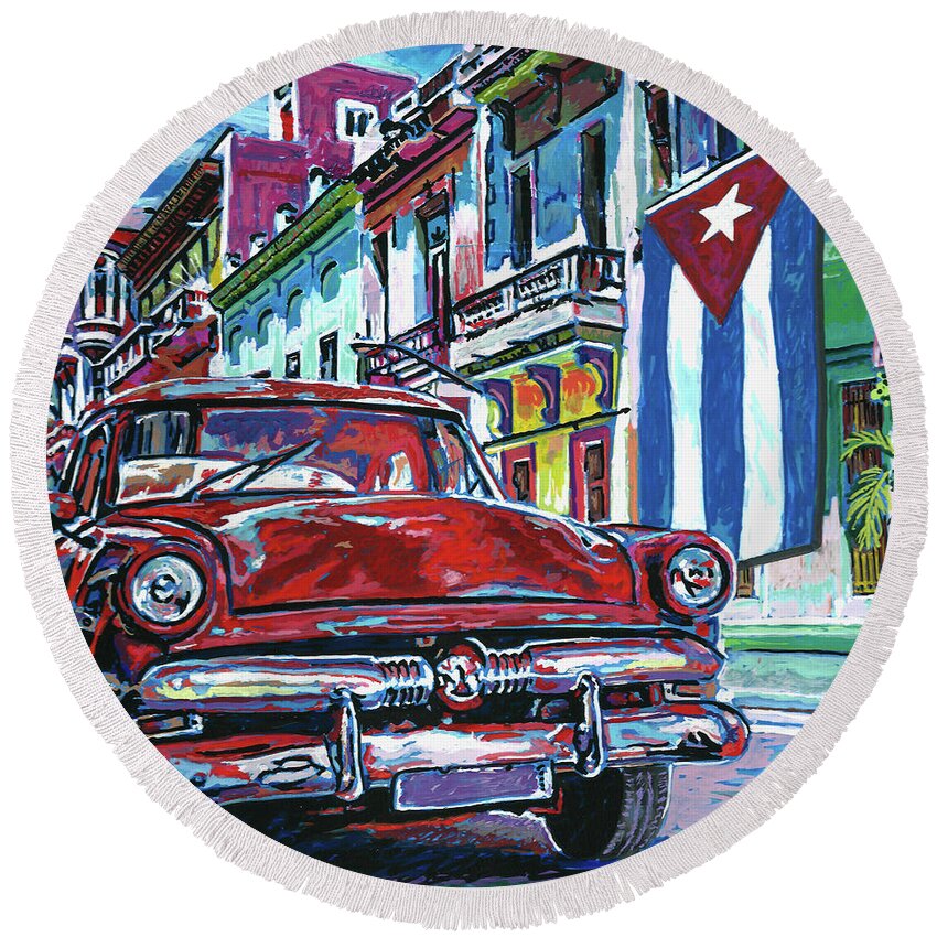 Cuba Round Beach Towel featuring the painting Old Havana by Maria Arango