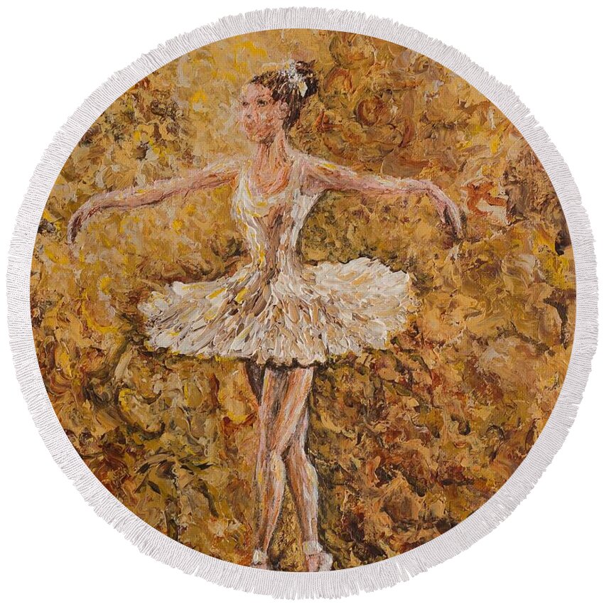 Ballet Round Beach Towel featuring the painting On Pointe #1 by Linda Donlin