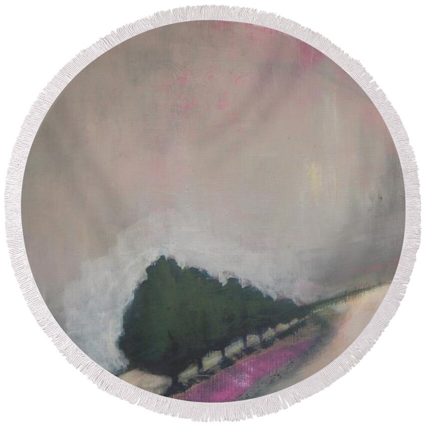 Abstract Landscape Round Beach Towel featuring the painting On the Edge by Vesna Antic