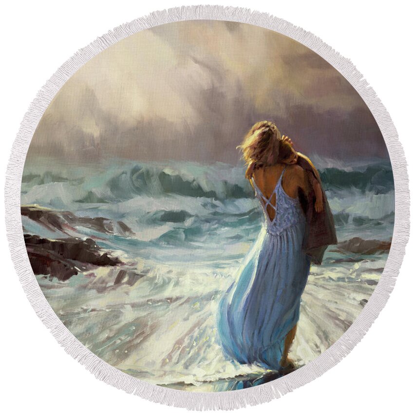 Ocean Round Beach Towel featuring the painting On Watch by Steve Henderson