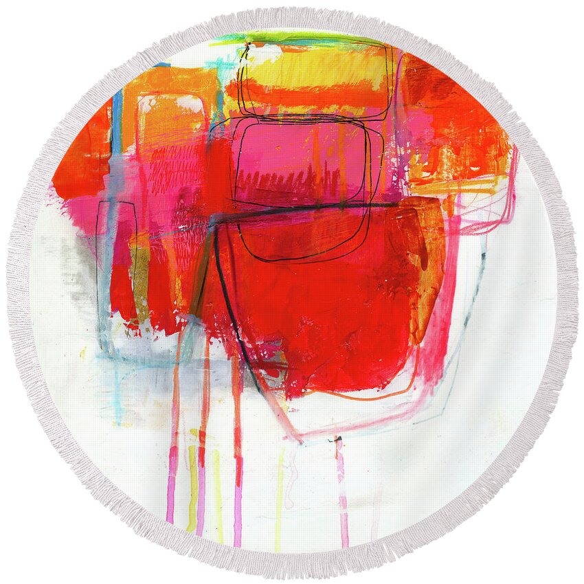 Abstract Art Round Beach Towel featuring the painting One of These Days #1 by Jane Davies