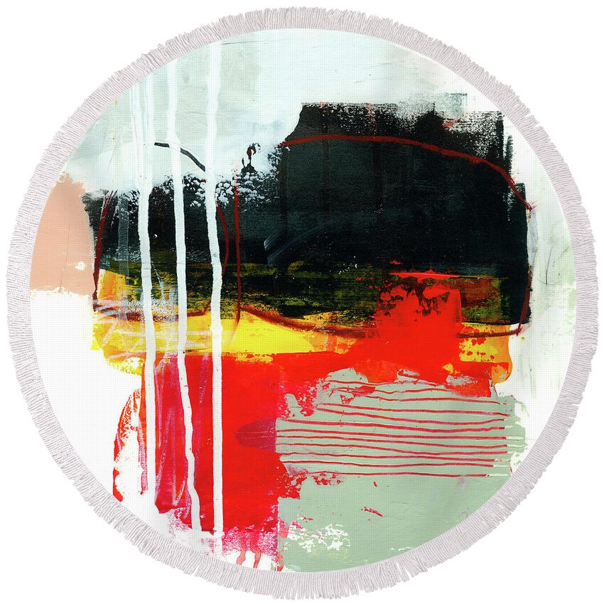Abstract Art Round Beach Towel featuring the painting One of These Days #4 by Jane Davies