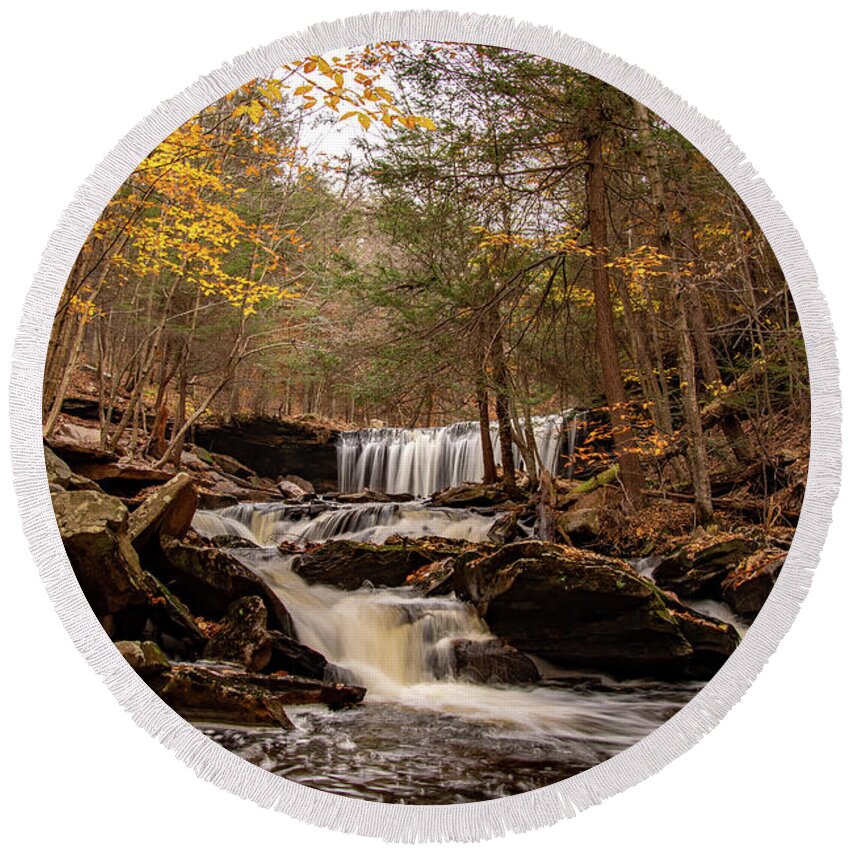 Fall Round Beach Towel featuring the photograph Oneida Falls in Autumn by Rose Guinther