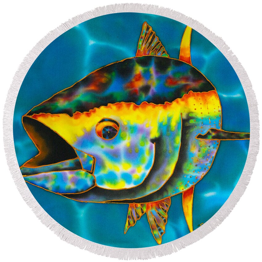 Saltwater Fish Round Beach Towel featuring the painting Opal Tuna by Daniel Jean-Baptiste