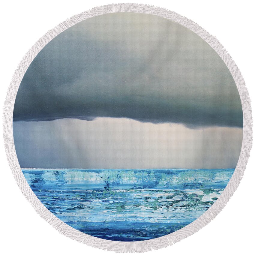 Derek Kaplan Round Beach Towel featuring the painting Opt.12.19 'STORM' by Derek Kaplan