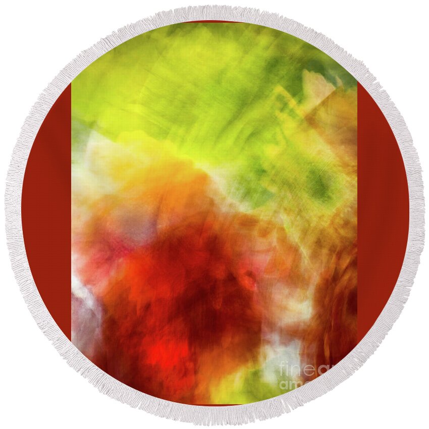 Abstract Round Beach Towel featuring the photograph Orange And Green Flower Abstract by Phillip Rubino