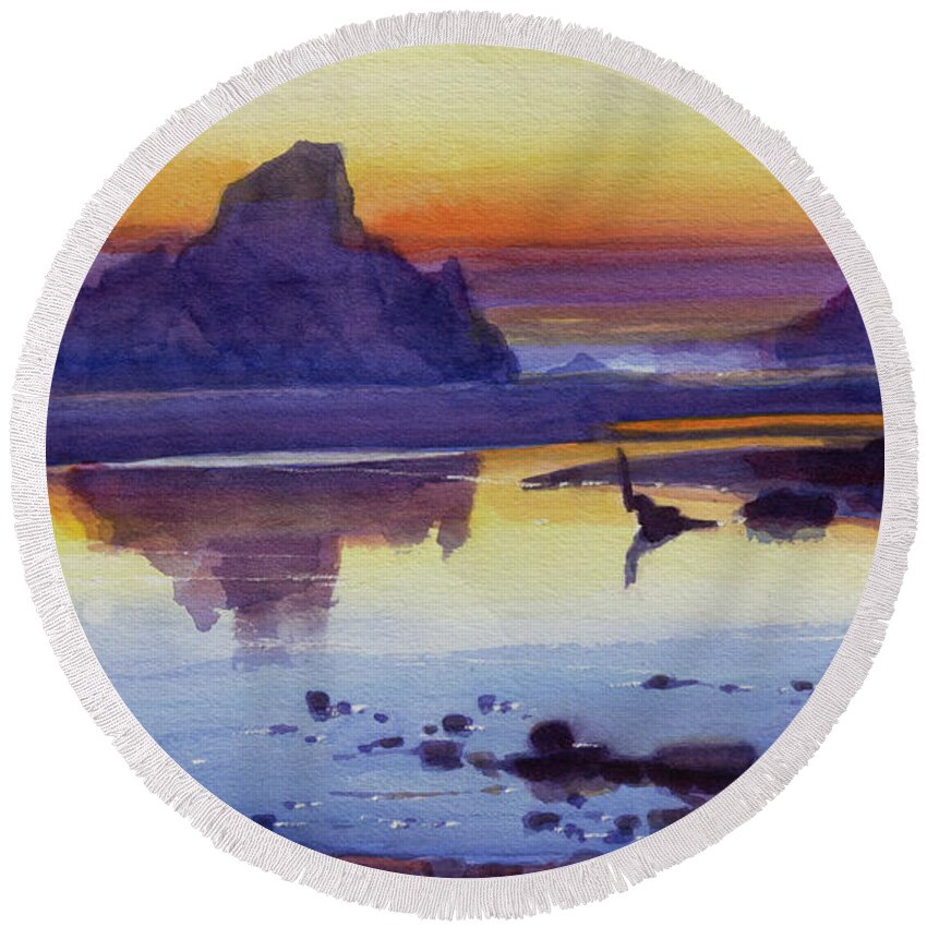 Beach Round Beach Towel featuring the painting Oregon Coast Afterglow by Steve Henderson