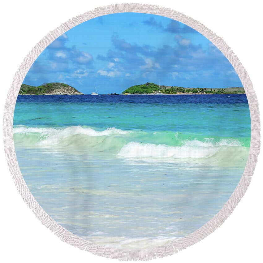 Caribbean Round Beach Towel featuring the photograph Orient Beach View 2, St. Martin by Dawn Richards
