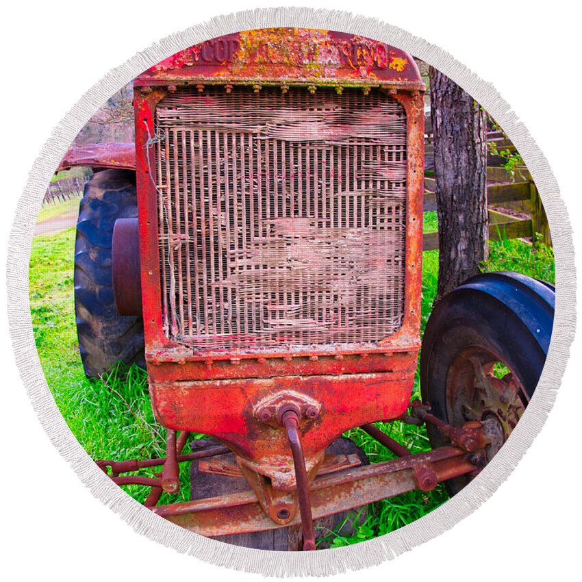 Tractor Round Beach Towel featuring the photograph Out To Pasture by Tom Gresham