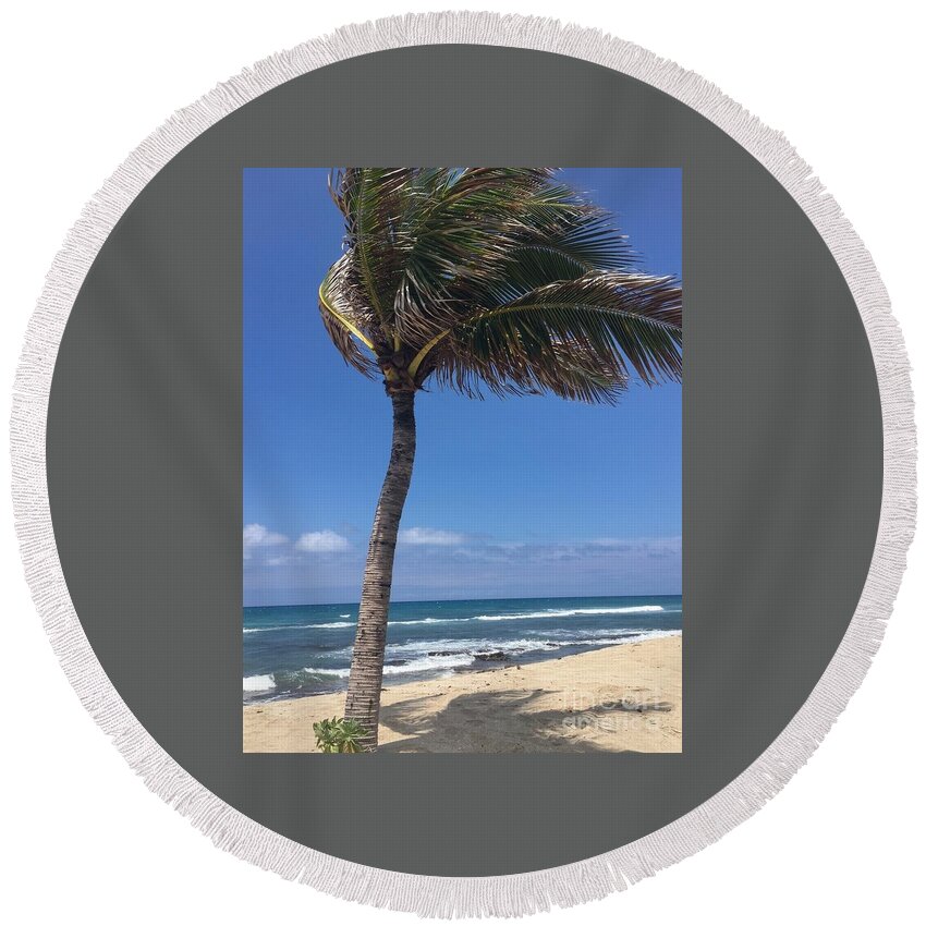 Palms Round Beach Towel featuring the photograph Outstanding Palm by Karen Nicholson