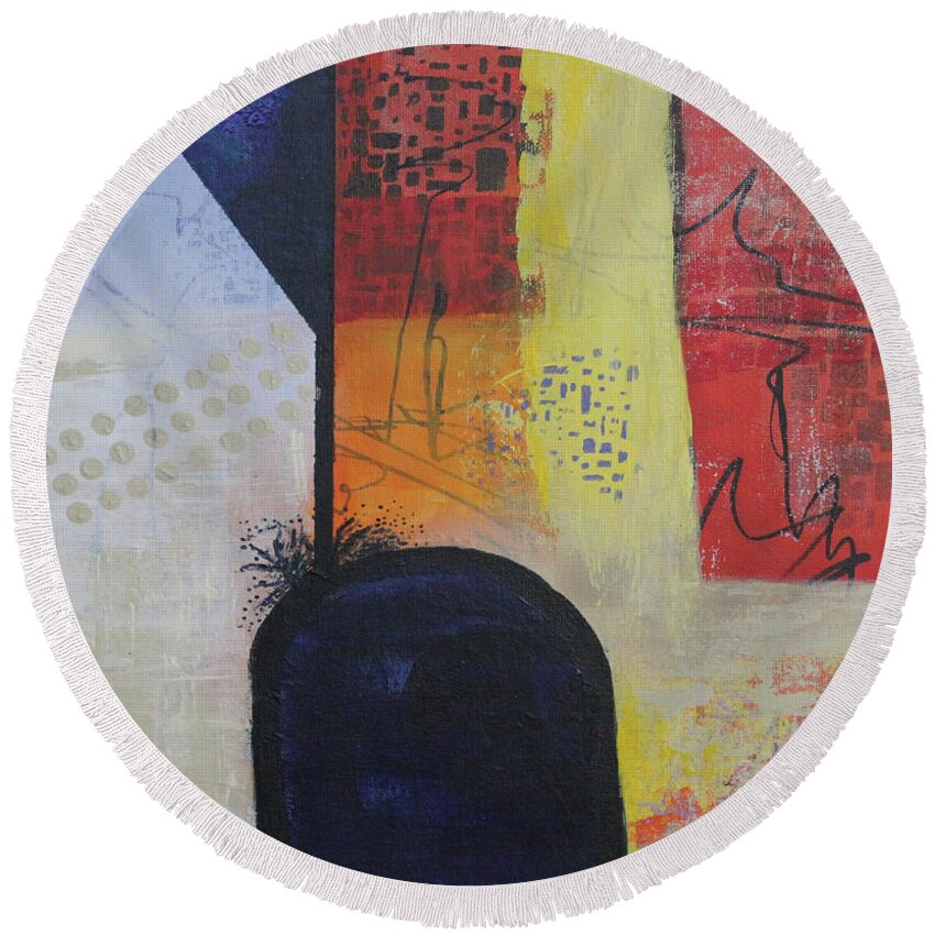 Abstract Round Beach Towel featuring the painting Overflowing by April Burton