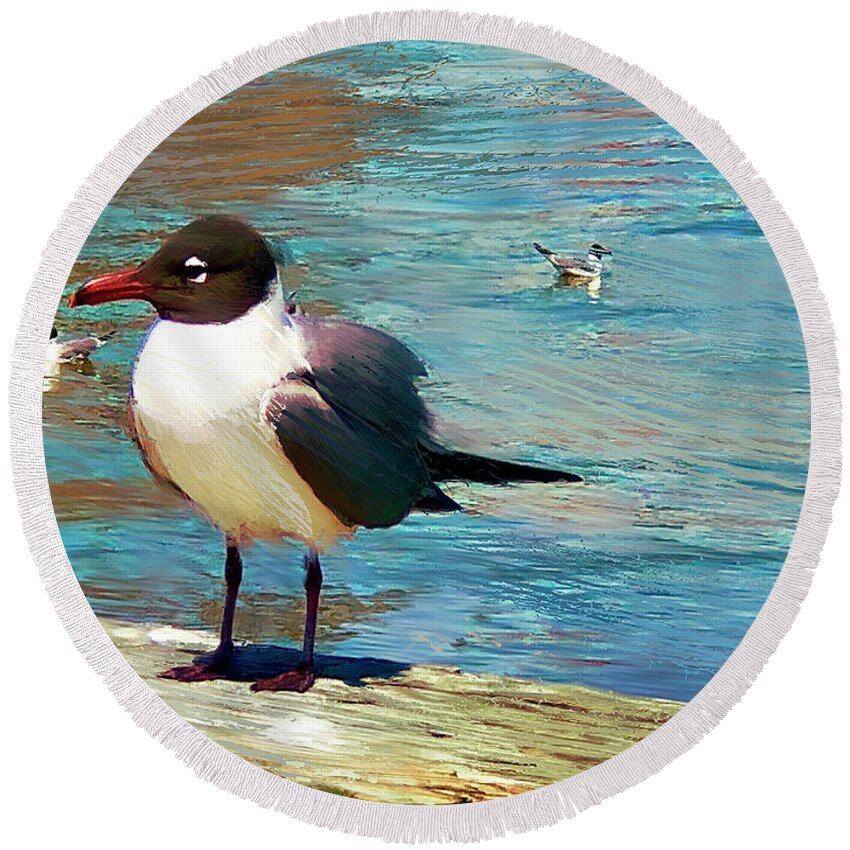 Birds Round Beach Towel featuring the photograph Overwatch by GW Mireles