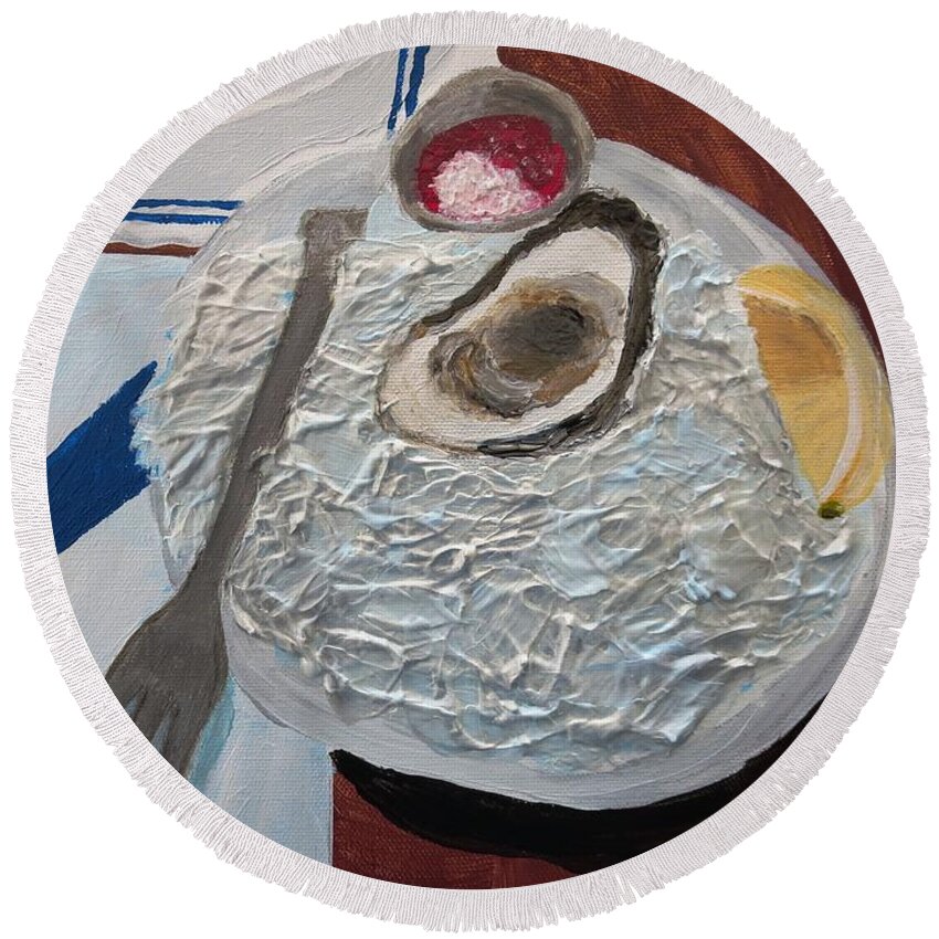  Round Beach Towel featuring the painting Oyster Time by C E Dill