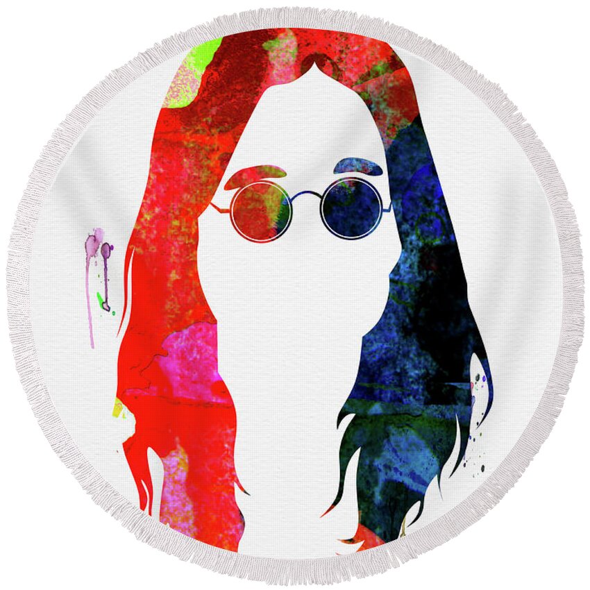 Ozzy Osbourne Round Beach Towel featuring the mixed media Ozzy Watercolor by Naxart Studio