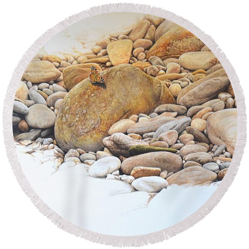 Wildlife Paintings Round Beach Towel featuring the painting Painted Lady Butterfly by Alan M Hunt