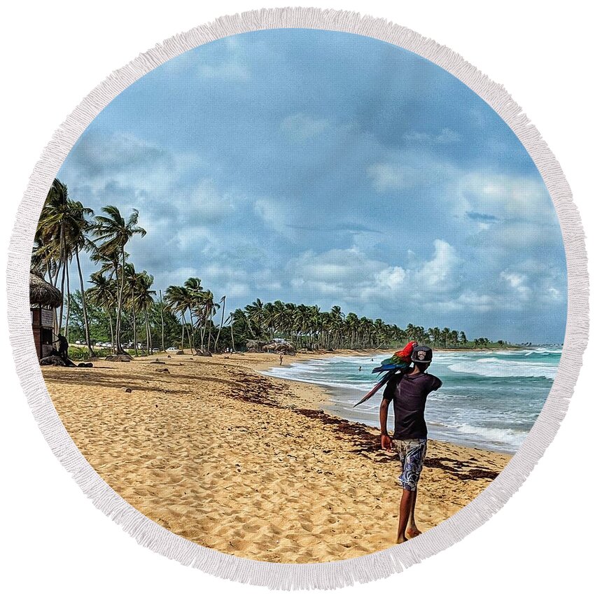 Punta Cana Round Beach Towel featuring the photograph Palm Tree Paradise by Portia Olaughlin