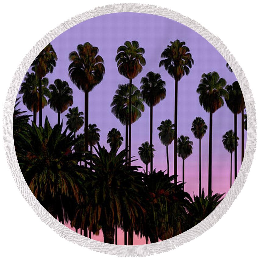 Palm Trees Round Beach Towel featuring the painting Palm Trees, Palm Haven, San Jose, California by David Arrigoni