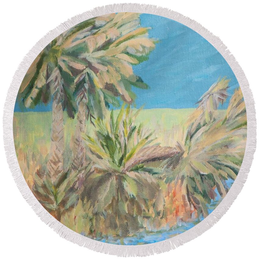 Landscape Round Beach Towel featuring the painting Palmetto Edge by Deborah Smith