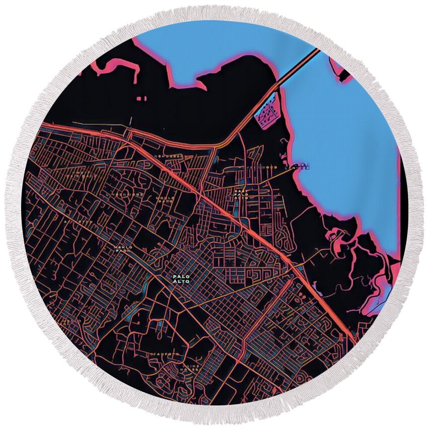 Palo Alto Round Beach Towel featuring the digital art Palo Alto City Map by HELGE Art Gallery