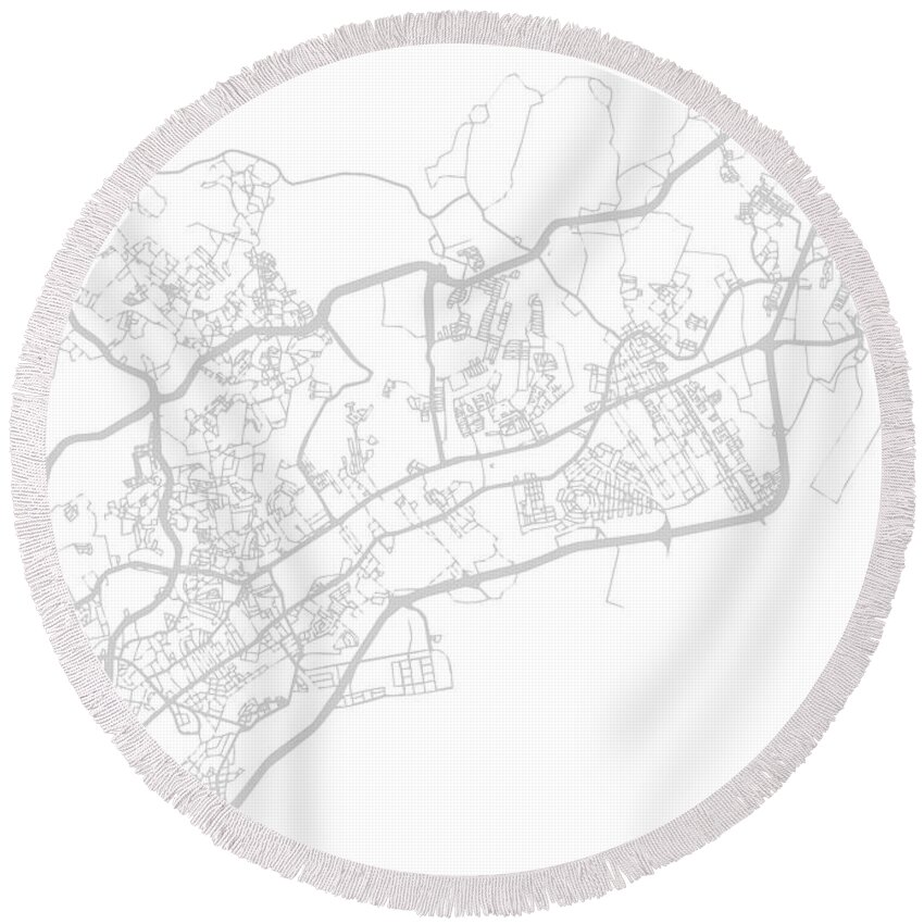 Panama City Round Beach Towel featuring the mixed media Panama City Map Black and White Street Series by Design Turnpike