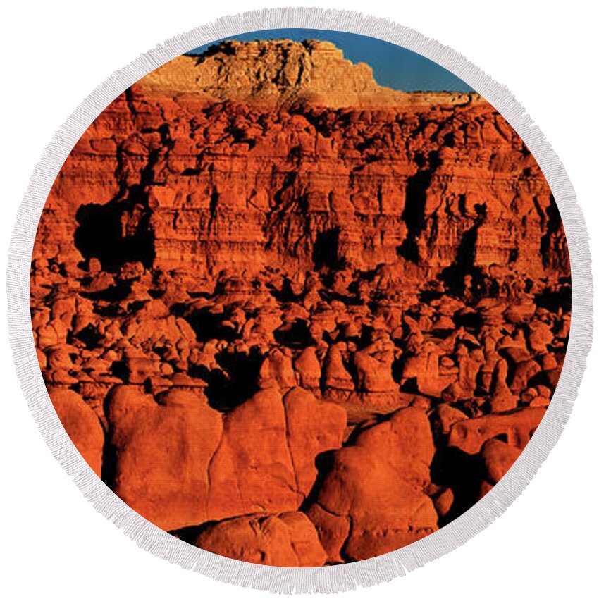 Dave Welling Round Beach Towel featuring the photograph Panorama Goblin Valley Utah by Dave Welling