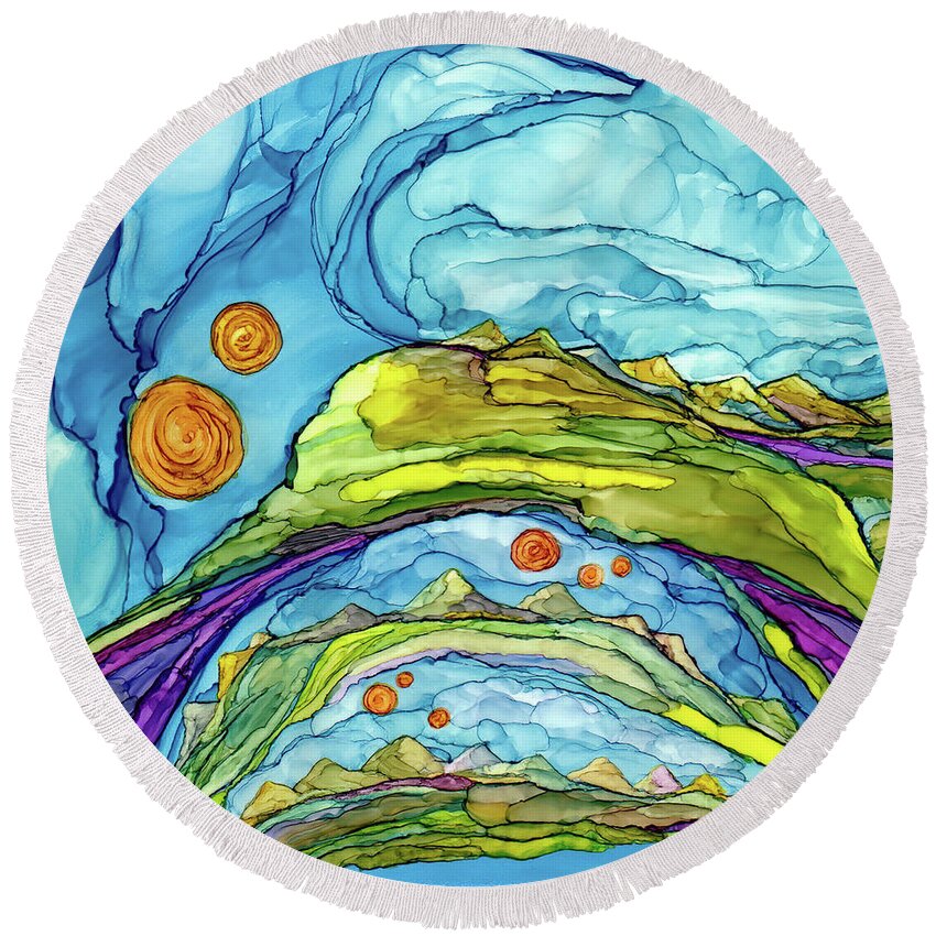 Dreamscape Round Beach Towel featuring the painting Parallelity by Winona's Sunshyne