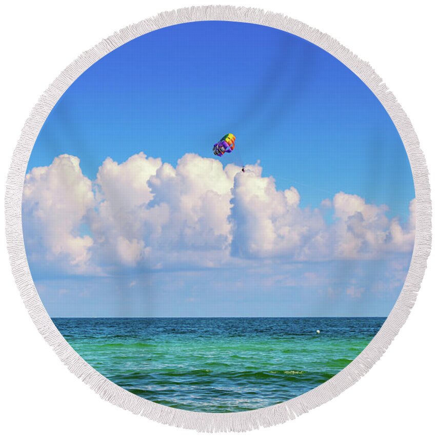 Parasail Round Beach Towel featuring the photograph Parasailing by Alison Frank