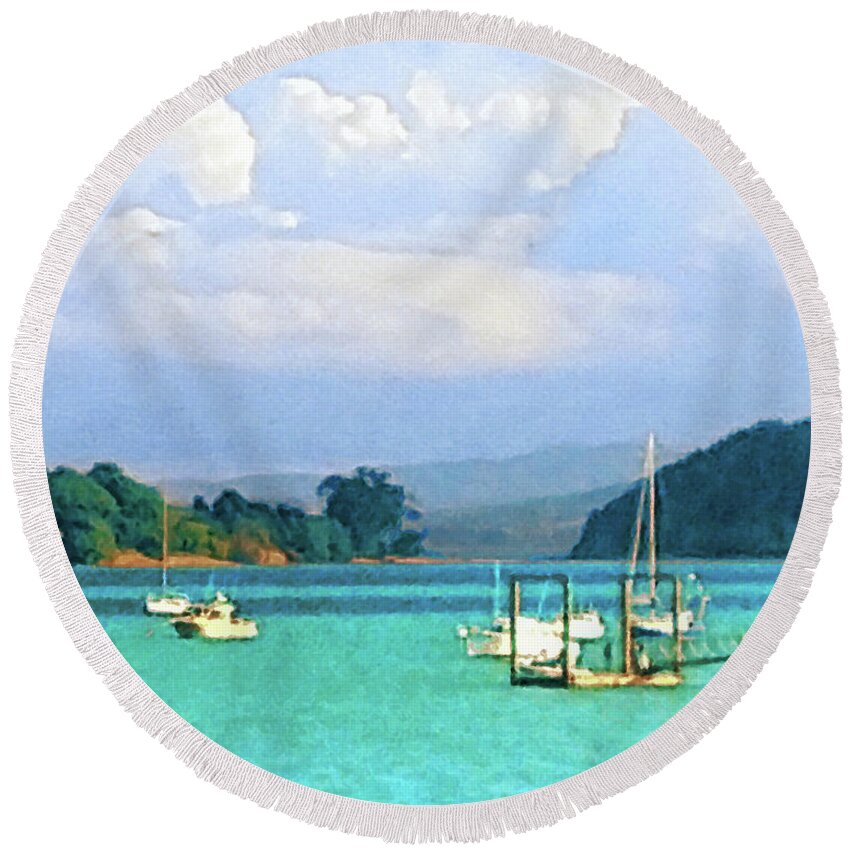 Parua Bay Round Beach Towel featuring the photograph Parua Bay by Timothy Bulone