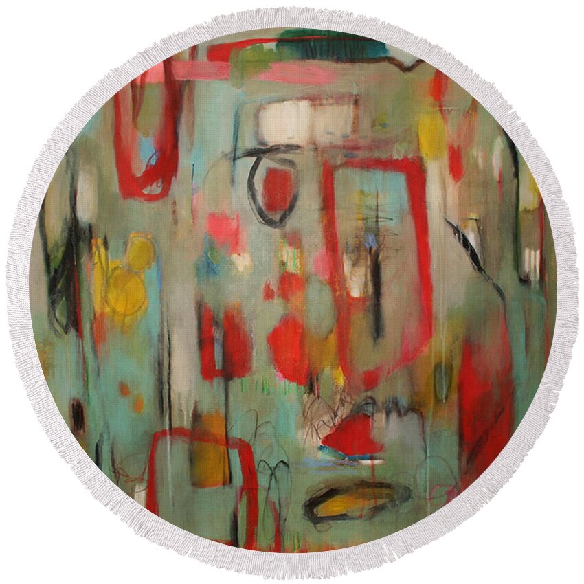Abstract Round Beach Towel featuring the painting Passage by Janet Zoya
