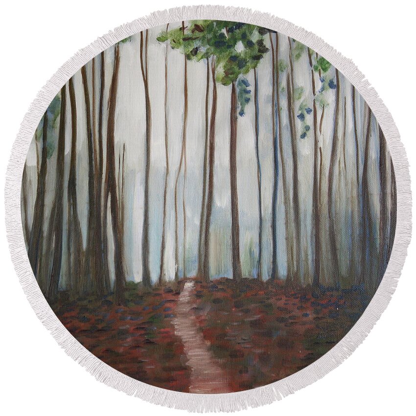 Landscape Round Beach Towel featuring the painting Path Not Taken by Sarah Lynch