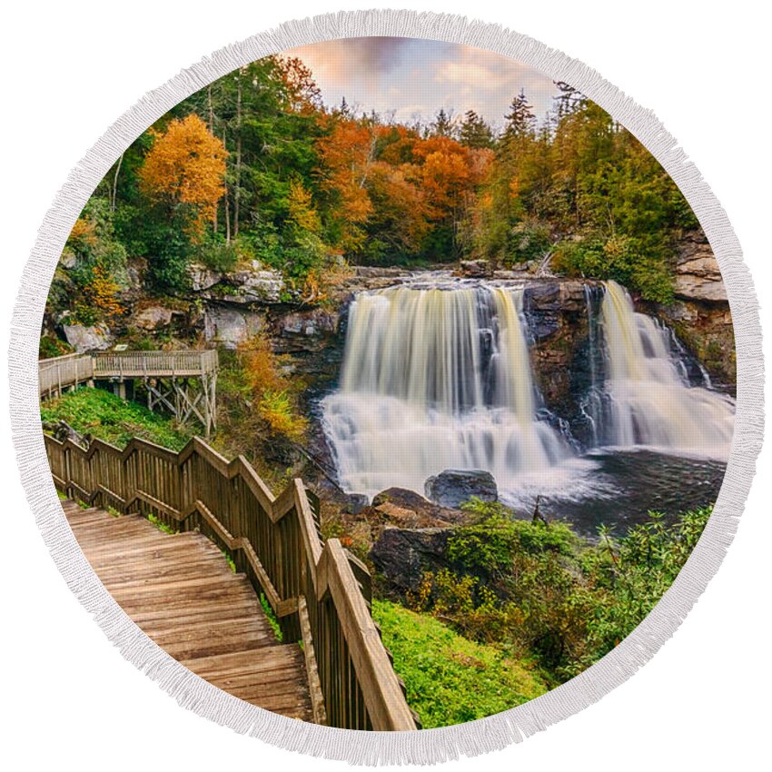 Wv Round Beach Towel featuring the photograph Pathway to Blackwater Falls by Amanda Jones
