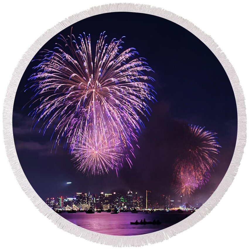 Fireworks Round Beach Towel featuring the photograph Patriotic Flair by American Landscapes
