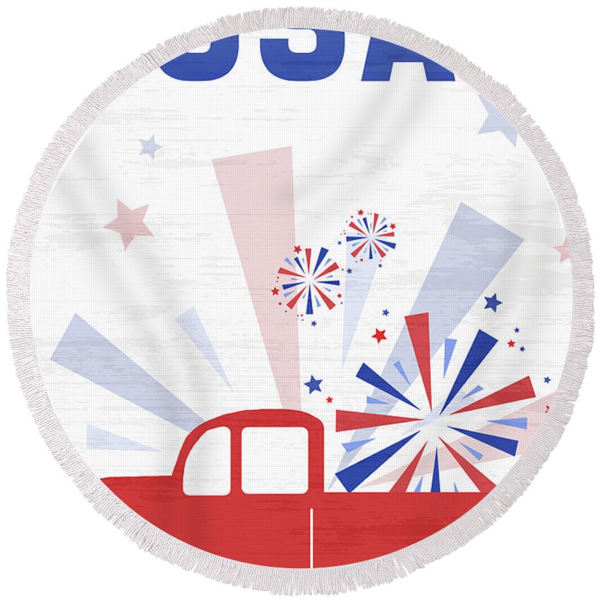 Truck Round Beach Towel featuring the mixed media Patriotic Truck by Sundance Q