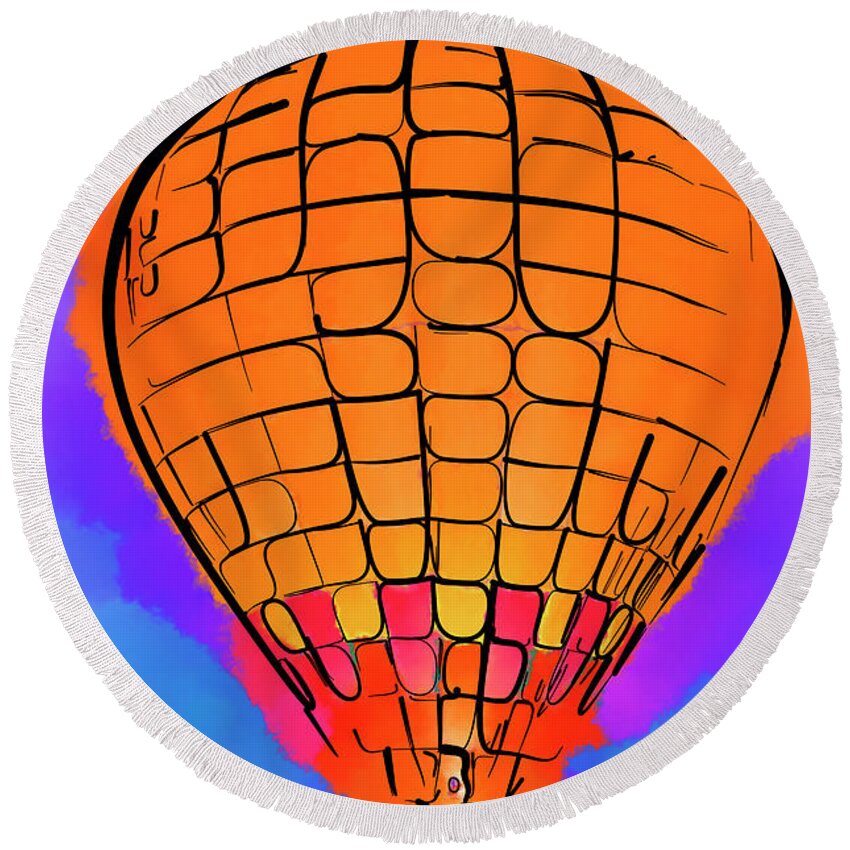 Hot-air Round Beach Towel featuring the digital art Peach Hot Air Balloon Night Glow Watercolor by Kirt Tisdale