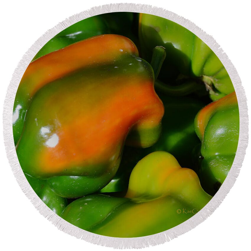 Green Peppers Round Beach Towel featuring the photograph Peppers by Kae Cheatham