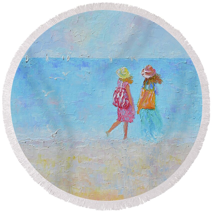 Beach Round Beach Towel featuring the painting Perfect Summer by Jan Matson