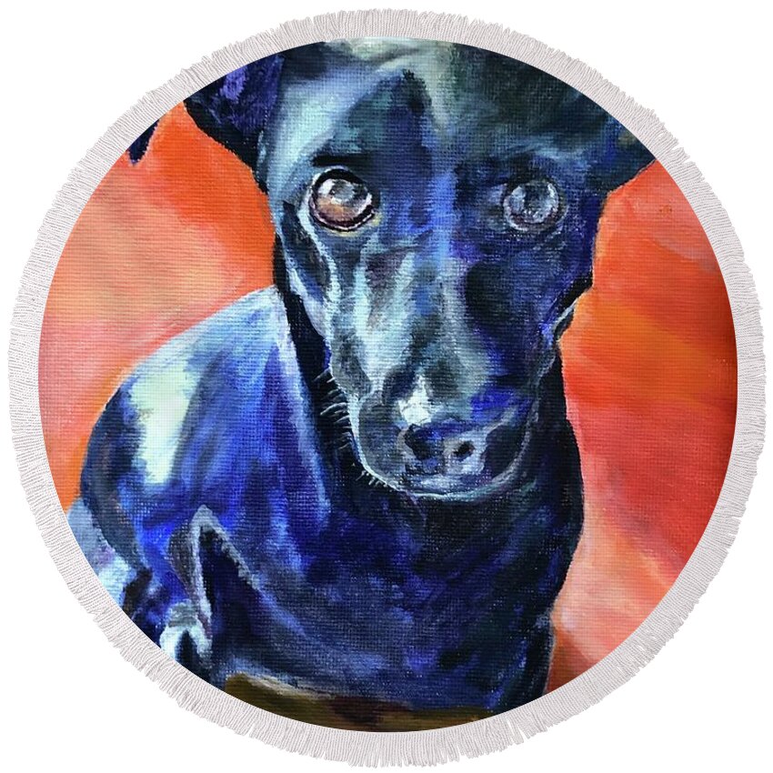 Dog Round Beach Towel featuring the painting Peter by Kate Conaboy