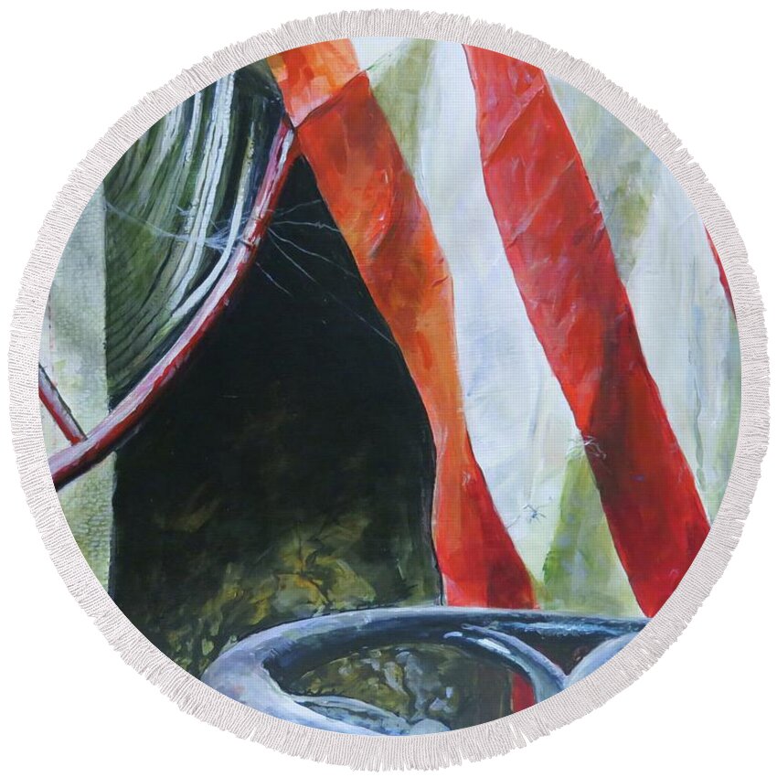 Fire Hose Round Beach Towel featuring the painting Pieces by William Brody