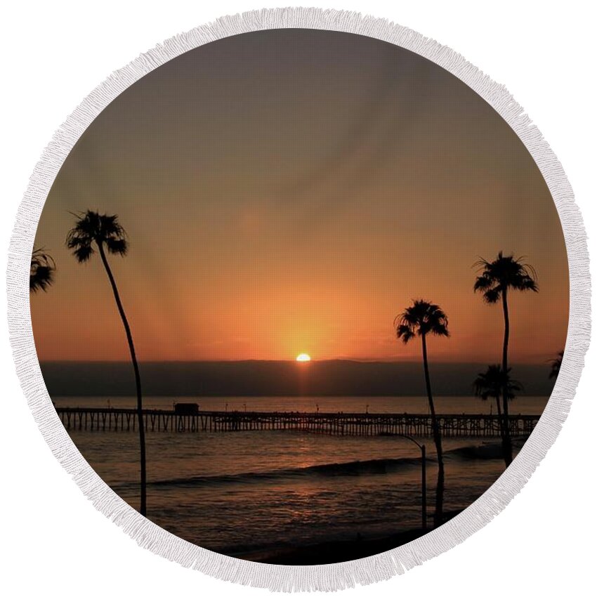 Sunset Round Beach Towel featuring the photograph Pier Sunset by Brian Eberly