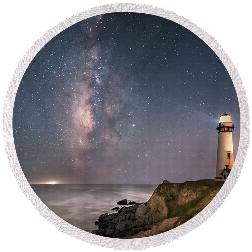 Landscape Round Beach Towel featuring the photograph Pigeon Point Milky Way 3 by Laura Macky