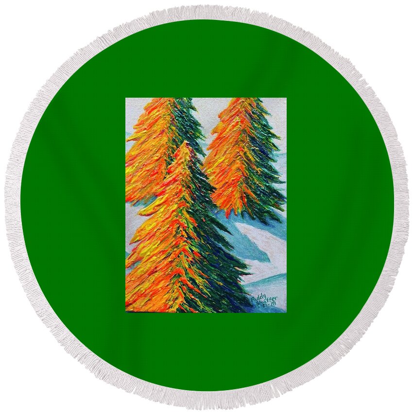 Pines In The Snow Round Beach Towel featuring the photograph Pines in the Snow by Paddy Shaffer
