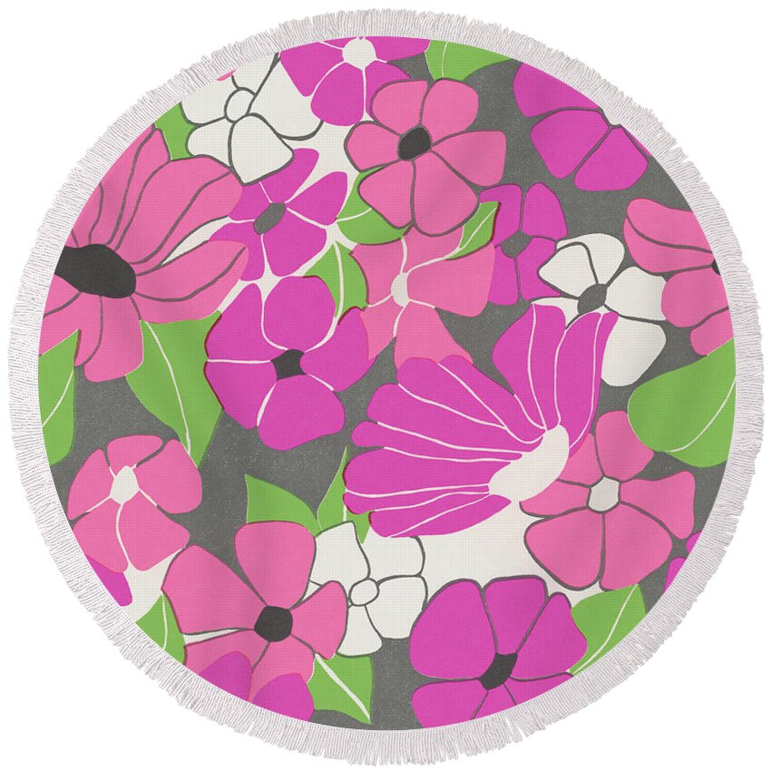 Background Round Beach Towel featuring the drawing Pink Floral Pattern by CSA Images