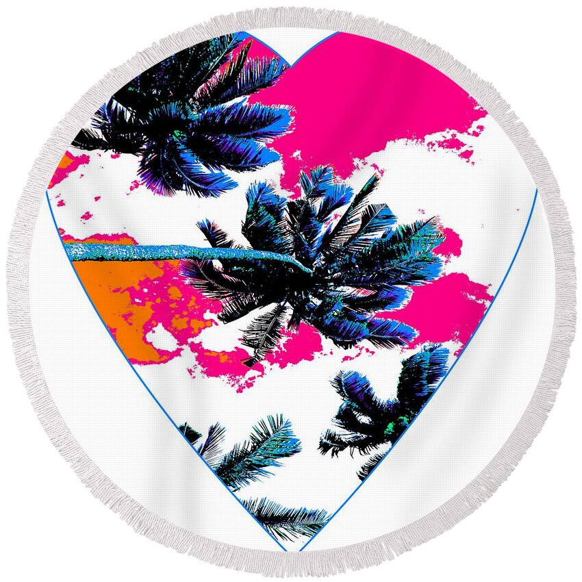 Heart Round Beach Towel featuring the digital art Pink Palm Hearts by Becqi Sherman