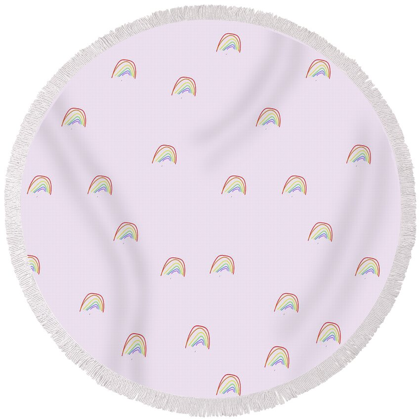 Blush Pink Round Beach Towel featuring the drawing Pink Rainbow Case by Ashley Rice