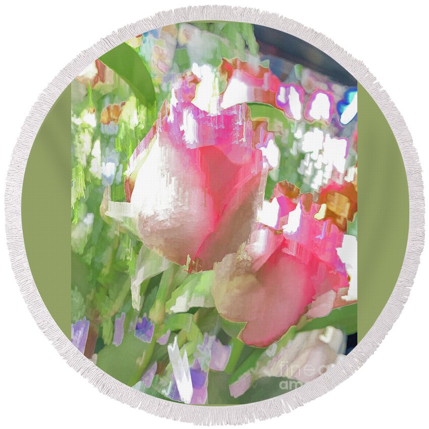 Abstract Round Beach Towel featuring the photograph Pink rose blur abstract by Phillip Rubino