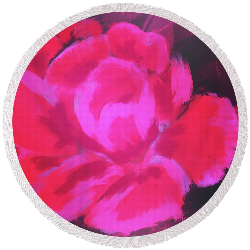 Rose Round Beach Towel featuring the painting Pink Rose by Go Van Kampen