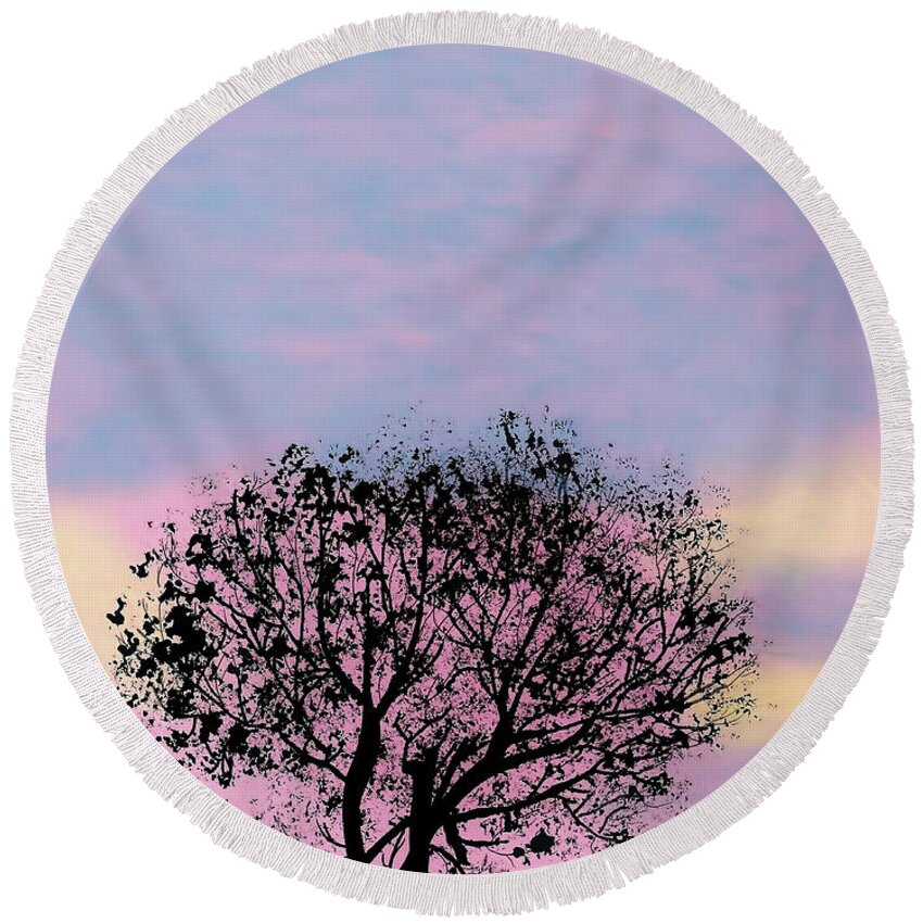 Sunset Round Beach Towel featuring the drawing Pink Sunset by D Hackett